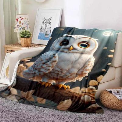 3D Print Owl Pattern Flannel Animal Decor Blanket,Warm and Soft Blanket For Couch Sofa Office Home Travel Camping Birthday Gift