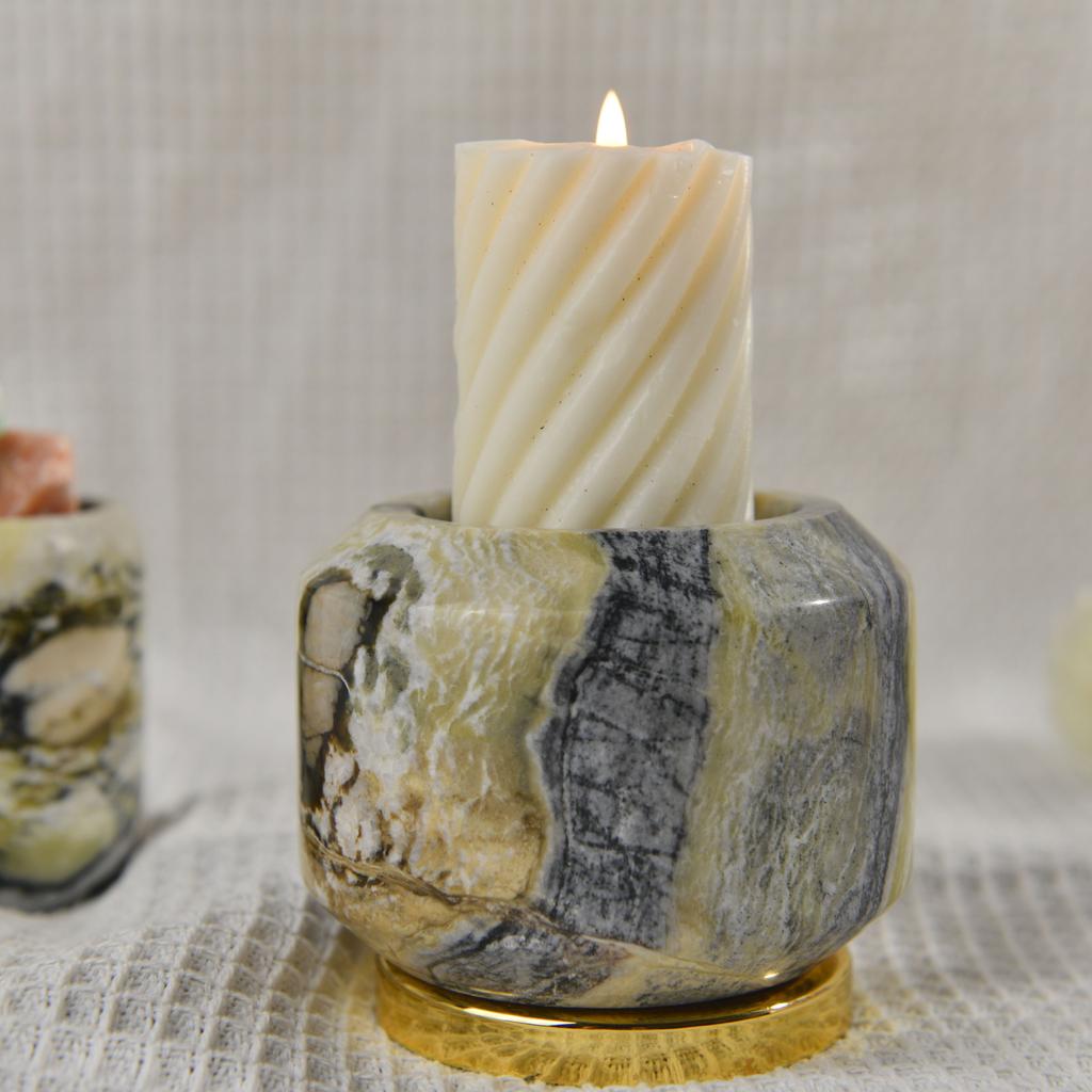 Vintage Natural Marble Artistic Candlestick Oil Painting Style Desktop Decoration Candle Holder Candle Cup Candlestick