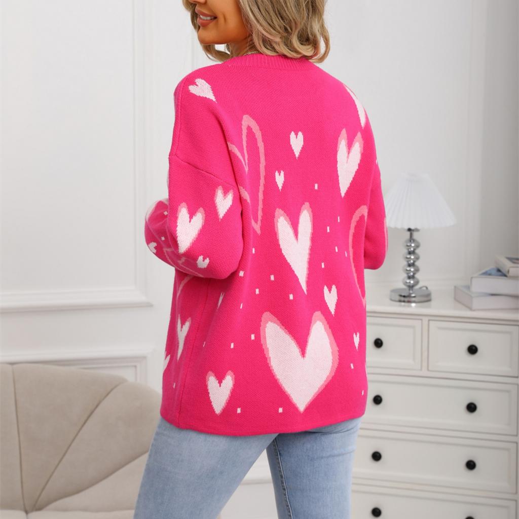 Damen Modischer Herzförmiger Pullover, Locker und Vielseitig, Strickpullover für den Valentinstag