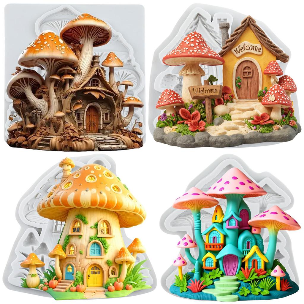 Mushroom House Silicone Molds Mushroom Fondant Mold Cake Decorating Tools Cupcake Topper Candy Chocolate Gumpaste Mold