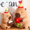 Happy Capybara Birthday Plush Toy Doll Pillow Milk Tea Cake Decoration Flower