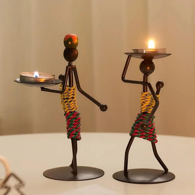 New Vintage Metal Candlestick Handmade Iron Candle Holder Creative Art Crafts Miniature Wrought Home Living Room Decoration