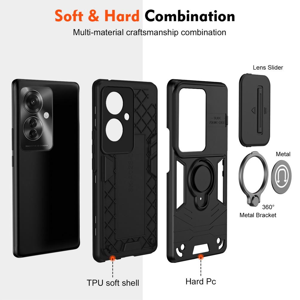 Sliding Window Metal Finger Card Holder Protective case for Reno 11F Reno 11 Pro Reno 10 Reno 8 7 Lite 7Z Multiple Bracket Cover