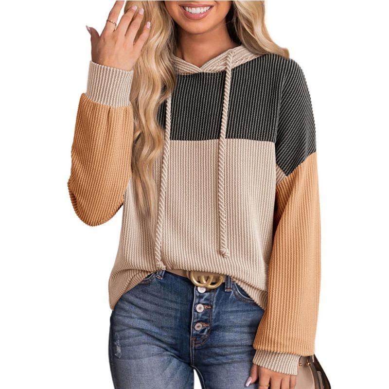 2025 Autumn and Winter New Twist Strip Color Block Long-sleeved Hoodie Loose Sweatshirt Casual Loose Versatile Pullover