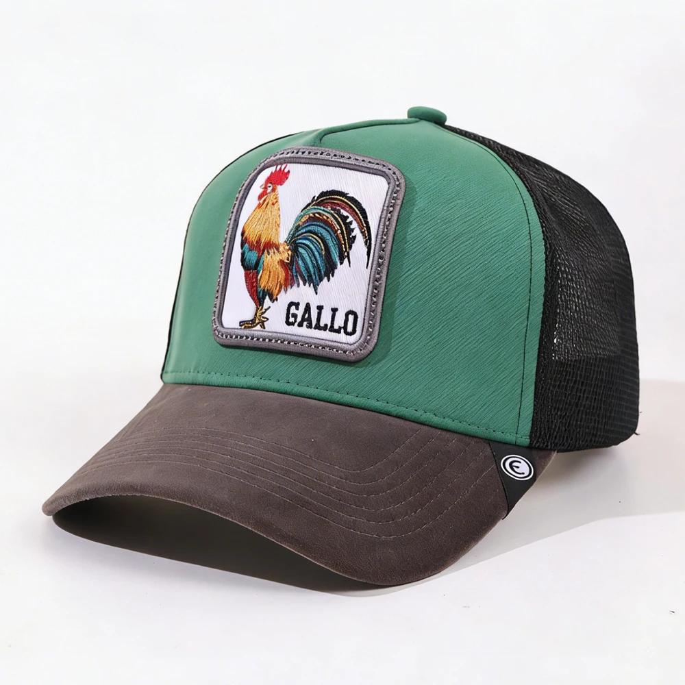 1Pc Mesh Trucker Hat, Air Permeable Ventilated, Embroidered Stitching Stitched Rooster Gallo Patch, Vintage Old School Western Streetwear