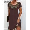 Mini Abito da Donna Stile Etnico Vintage Manica Corta Stampato Nuovo 2024 Primavera Estate Retro Scollo a O Casual Ampio Taglia Grande 6XL Abito