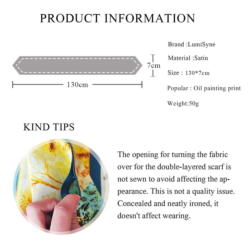LumiSyne Silk Neckerchief for Women and Artistic Painting Fresh Nature Lightweight Satin Neck Hair Ribbon Scarf Scarf, Skinny, Rectangular, Girls,