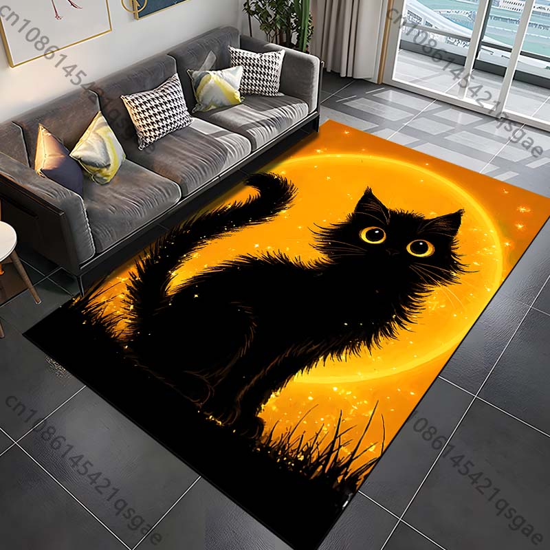 

1PC Black cat with orange background Print Carpet Rug for Living Room Bedroom Sofa Doormat Home Decor Non-slip Floor Mat 40x60cm
