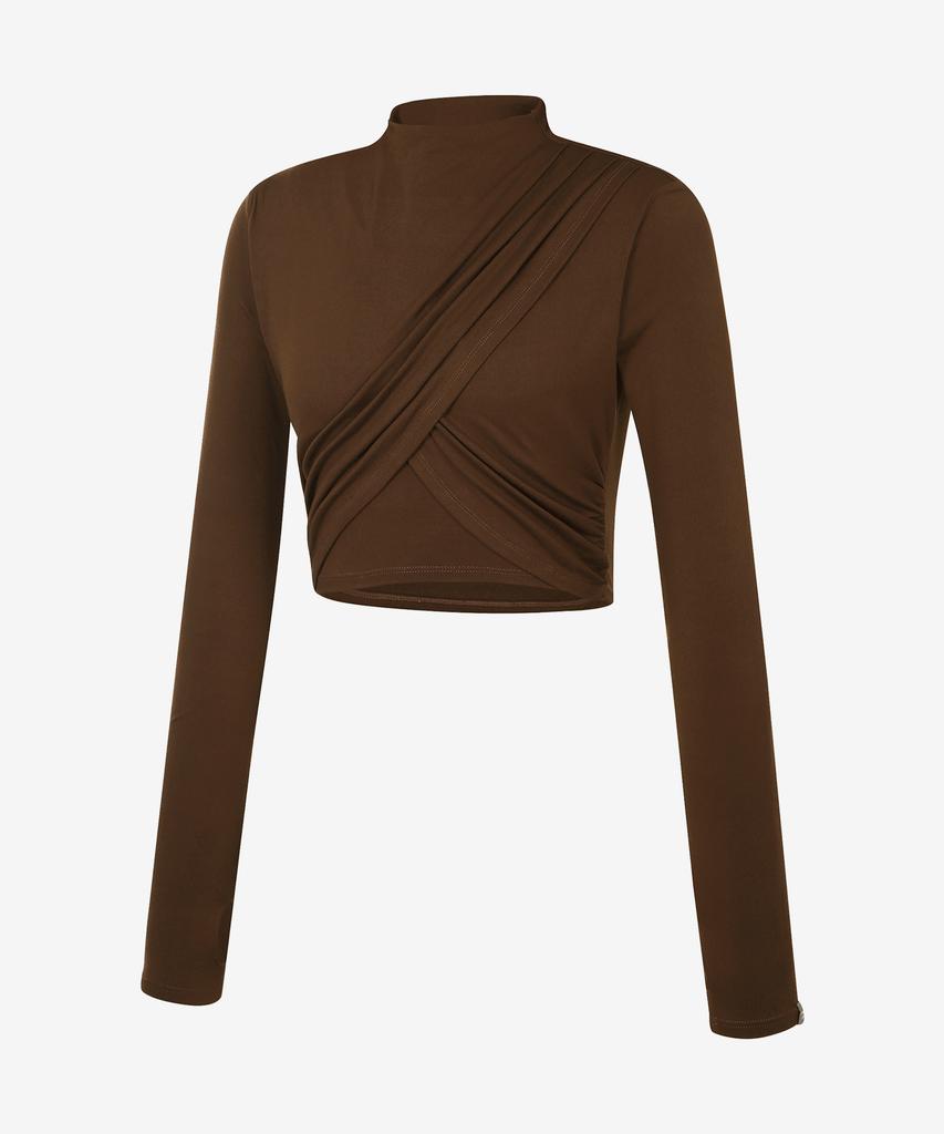 GRANDE LINE High Neck Shirred Cross Long Sleeve_8 Colors