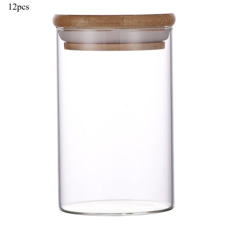 Glass Jar with Bamboo Lid 280ml Glass Food Storage Container, Suitable for Kitchen Spice Jars, Coffee Jars, Dried Fruit Jar