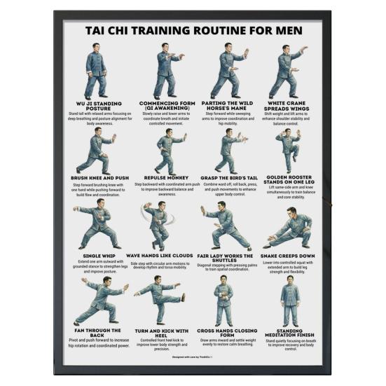 Plakát Tai Chi na židli Bez rámu Plakát s Tai Chi sestavou Jasné vizuální pokyny Tabulka cvičení vsedě pro seniory Začátečníky Jemné židle