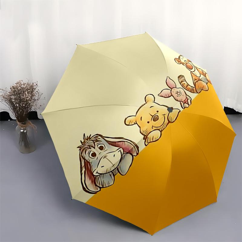 Winnie and Friends Themed Travel Umbrella-8 Ribs Automatic Opening and Closing, Portable Folding Design, Compact and Stylish Umbrella