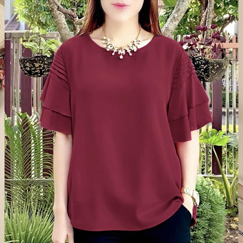 

ZANZEA Женская повседневная летняя блузка с круглым вырезом и коротким рукавом 5XL