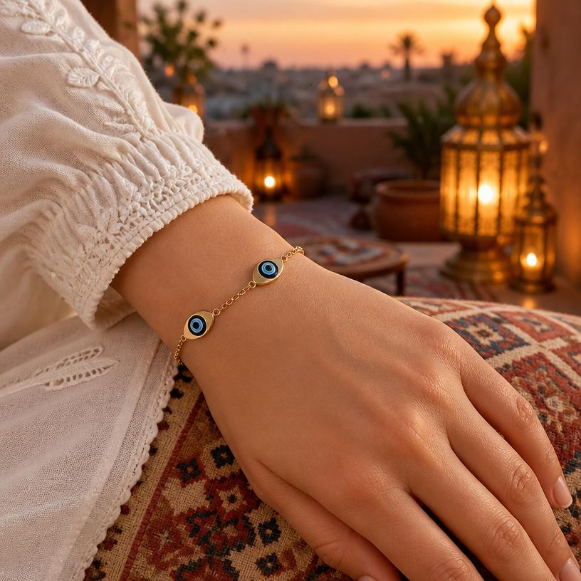 Marineblaues Auge Charm Klassisches Party-Armband Abstandshalter Goldkette Hummer-Verlängerung Zierlich Spirituell Edelstahl Unisex