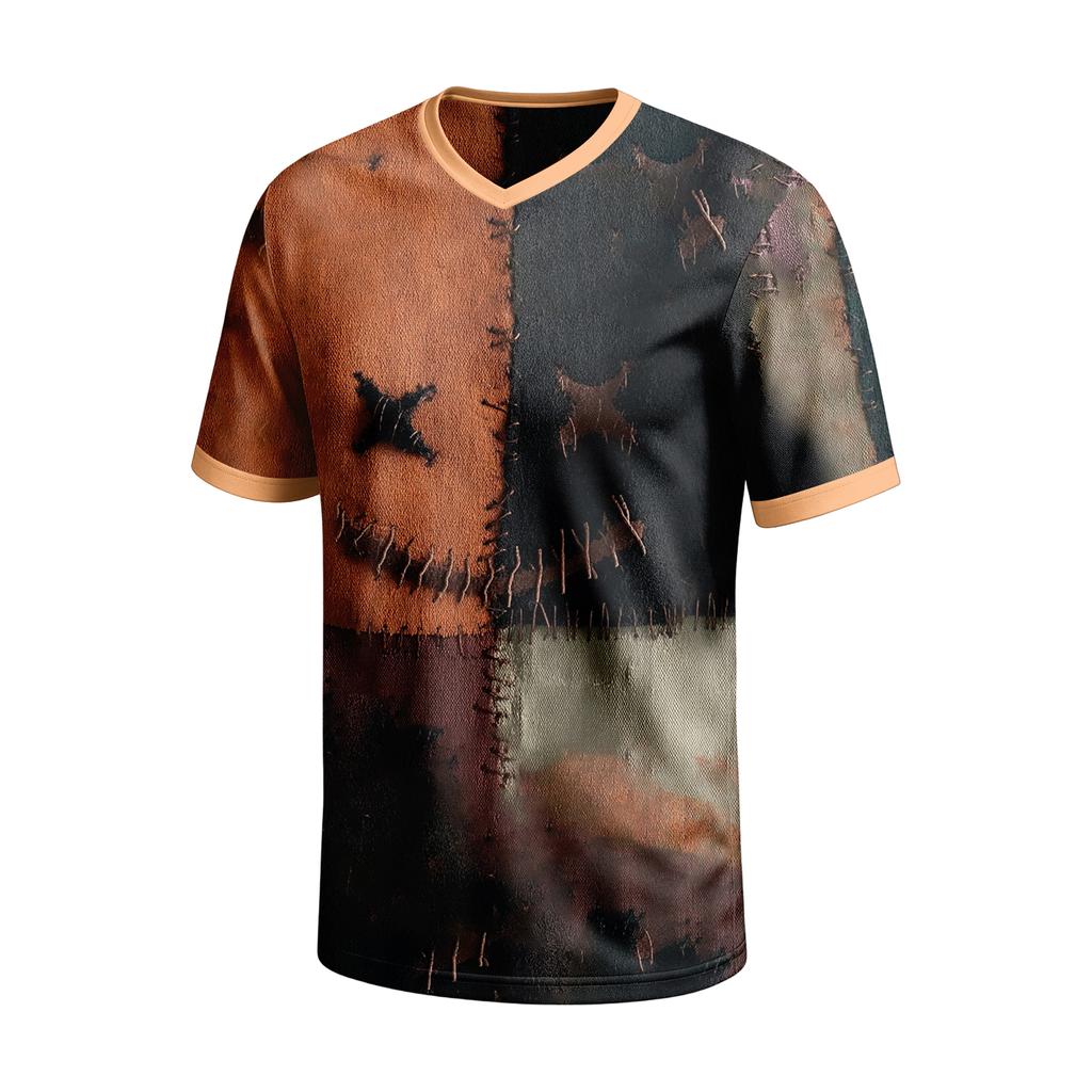 Men's Short Sleeve V-Neck T-Shirt with Halloween Print for Casual Daily Wear