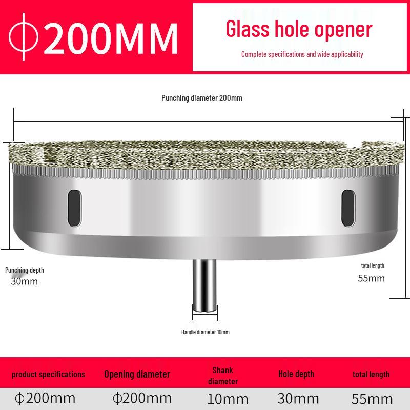 Emery Glass & Tile Drill Bit, 3-200mm Rotary Hole Saw for Marble
