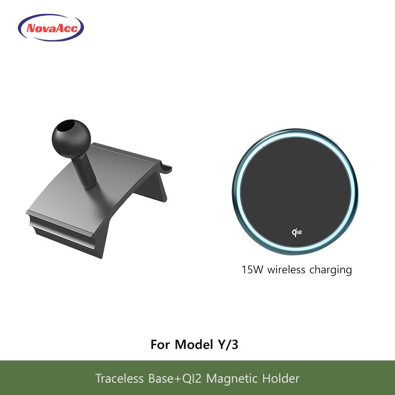 Auto Magnetischer Kabelloser Lade-Handyhalter Für Tesla Model Y Juniper Model 3 Highland 2021-2025 Transparente Basis OBD-Ladegerät