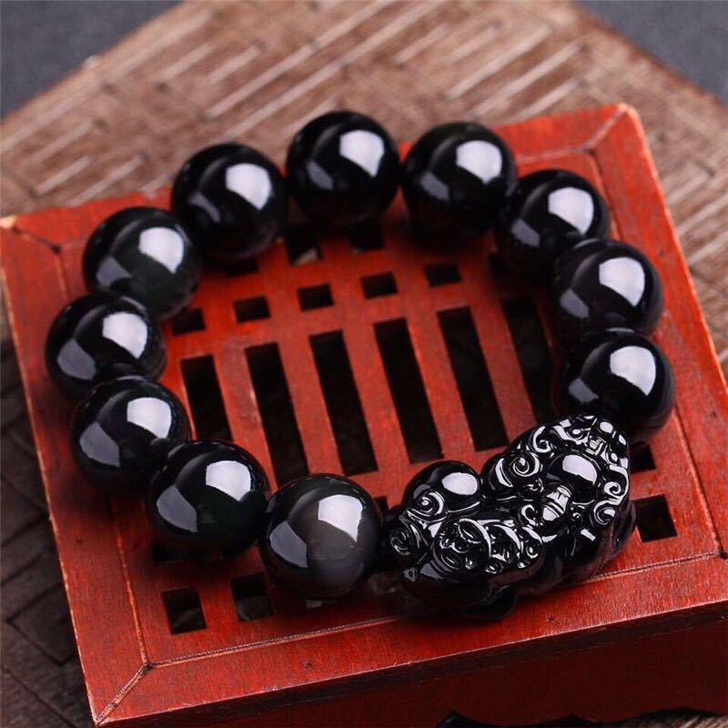 Retro Imitace Obsidián Žlutý Pixiu Náramek Etnický Styl Elastický Korálkový Náramek Unisex Dárek