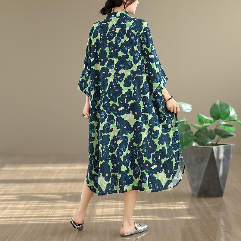 DIMANAF New 2026 Women Plus Size Spring Summer Beach Holiday Long Dress Lady Loose Oversize Maxi Floral Print Cotton Button