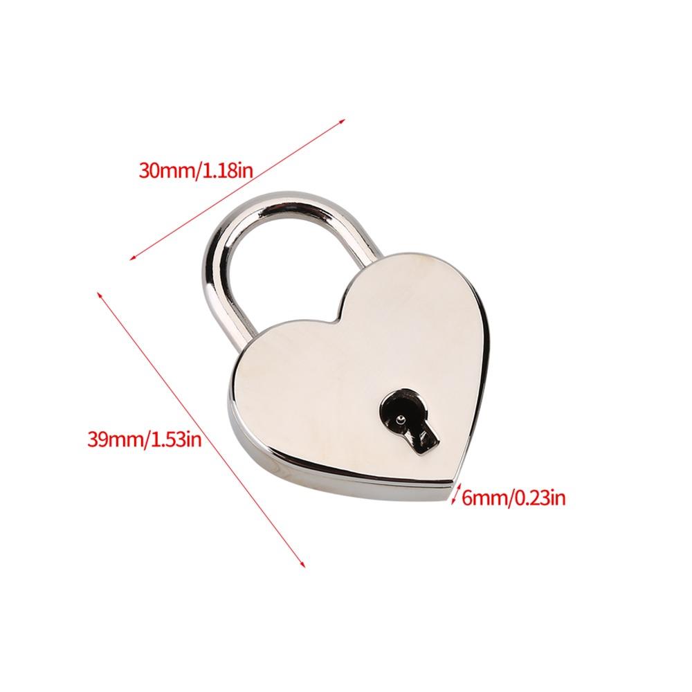 2PCS Silver Heart Shaped Padlock Heart Metal Construction Metal Padlock Small Size With Key Mini Padlock Luggage Lock