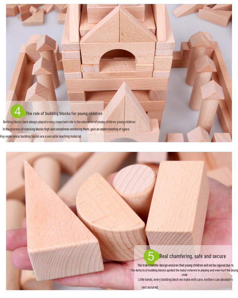Kindergarten Solid Beech Wood Large Construction Blocks Set, 182-Piece