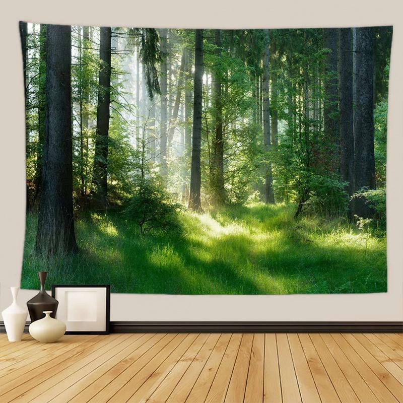 Forest Green Large Wall Tapestry Natural Sunlight Landscape Tapestry Aesthetic Room Decoration Items For Bedroom Living Room 100X70CM
