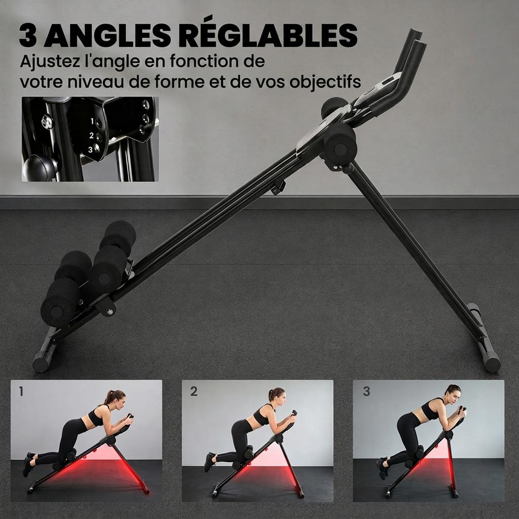 Foldable Abdominal Trainer, LCD Screen, Dual Rail, PVC Foam, Steel Frame, 92 x 41 x 83 cm, Black