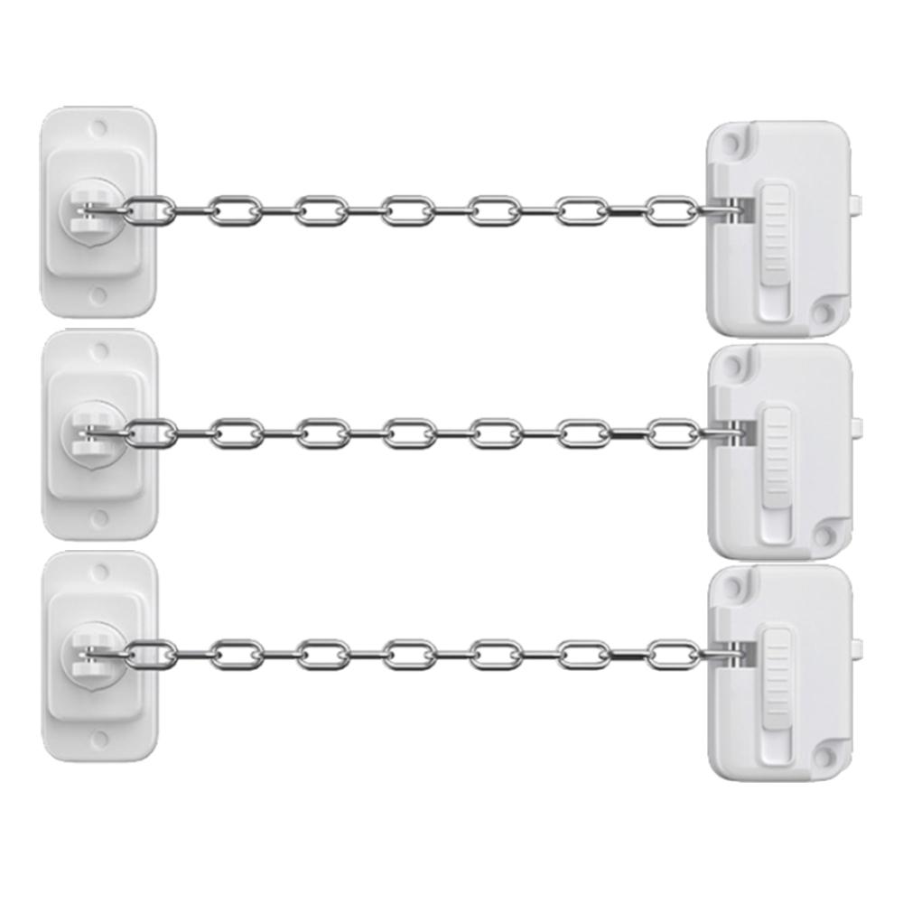 3PCS Door Chain Lock Self Adhesive Window Restrictor Child Safety Locks No Drilling Adjustable for UPVC Wooden Sliding Window 4