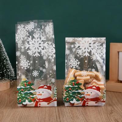 50pcs Bolsas de Caramelo para Galletas de Muñeco de Nieve Plástico para Hornear Embalaje de Regalo Decoraciones Árbol de Navidad Papá Noel Suministros para Fiesta