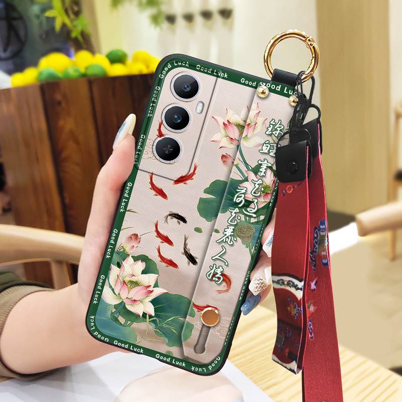 Elderly lady Waterproof Phone Case For Realme C65 Chinese style Fashion Lanyard Ring Silicone Soft case Dirt-resistant