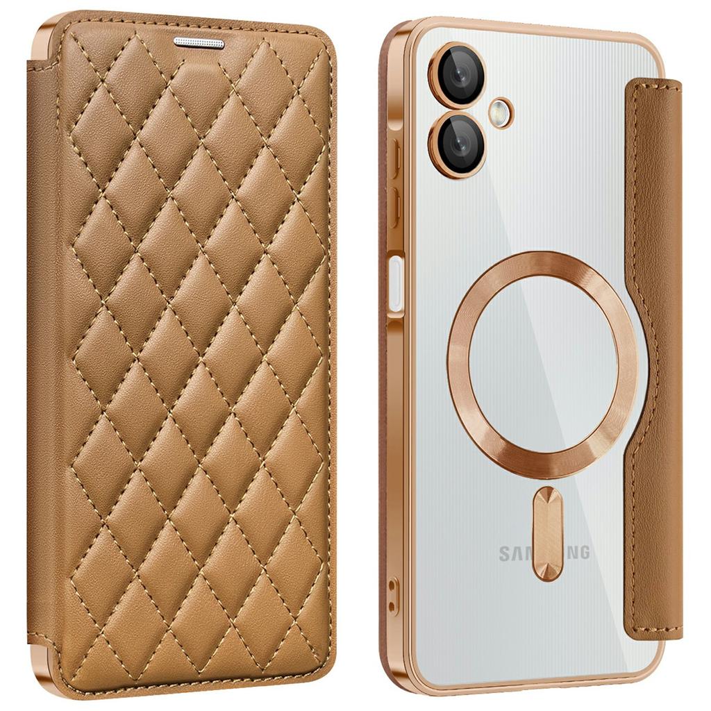 For Samsung Galaxy A06 4G Case Compatible with MagSafe Rhombus PU Leather Phone Cover