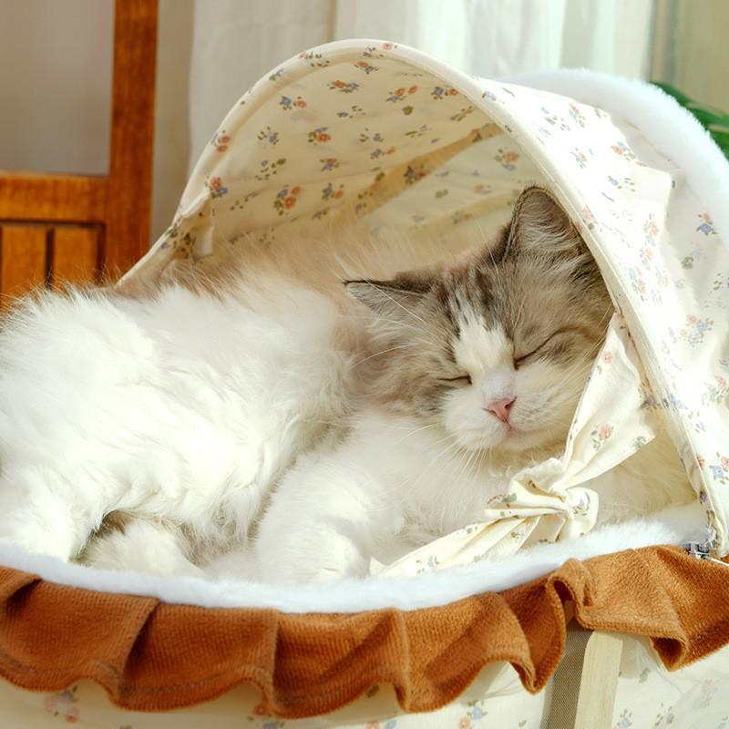 French-Style Detachable Cat Bed With Rocking Cradle Design Indoor Cats Warm Plush Pet Nest Multi-Functional Lounge