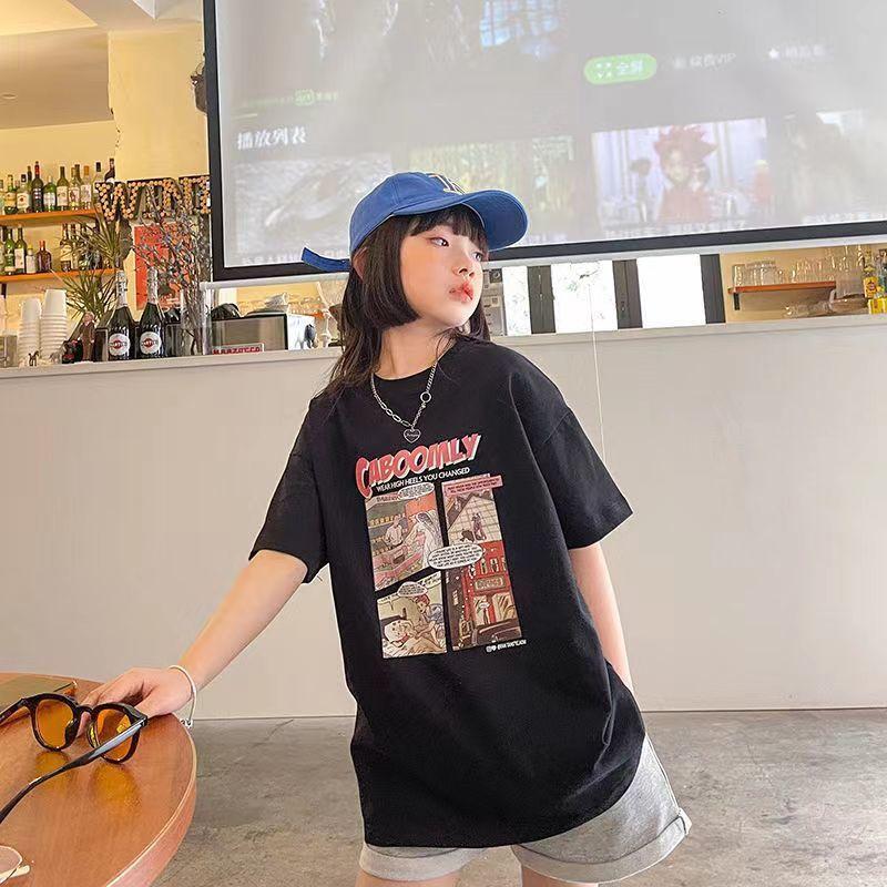 

Летняя школа Детская свободная футболка с короткими рукавами и четырьмя кадрами, Топы, Детская футболка с короткими рукавами для девочек, Детская верхняя одежда 120