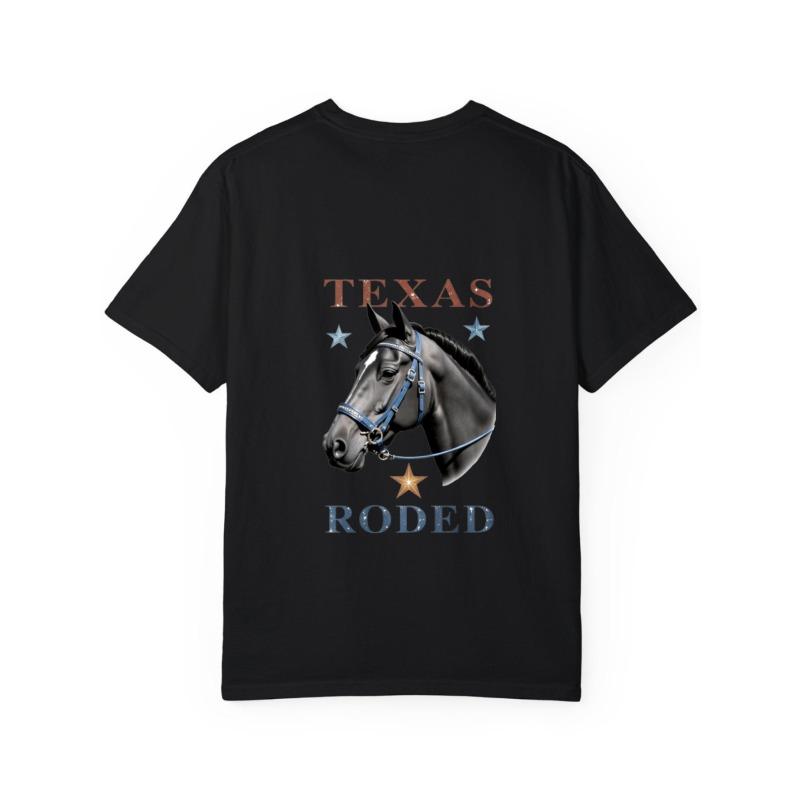 Camiseta Texas Rodeo Caballo Blanco Diseño Gráfico y de Texto de Caballo de Rodeo de Texas para Ropa Casual y Eventos Western