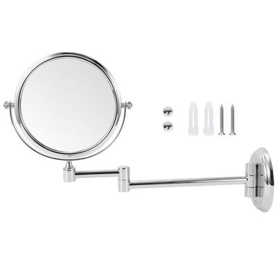 Household Bathroom Copper Makeup Mirror Wall Mounted Double Sided Folding Cosmetic Vanity Mirror(Bright Silver Round