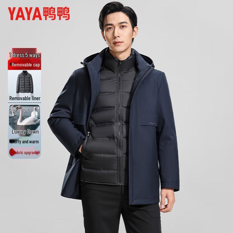 YAYA Men s Mid-Length Thick Goose Down Jacket Q26 175 темно-синий
