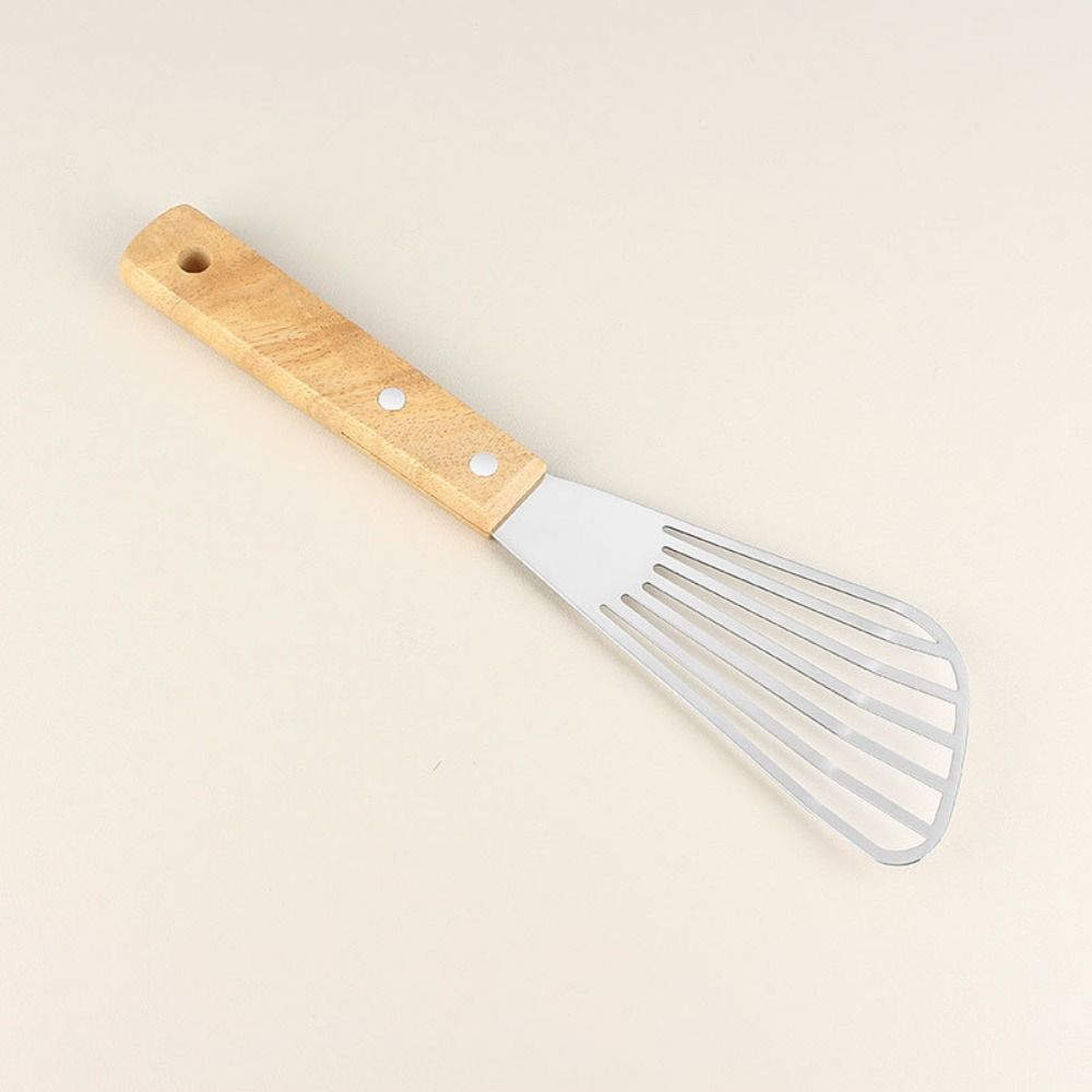 Wooden Handle Fish Frying Shovel Stainless Steel Flipping Frying Spatulas Cooking