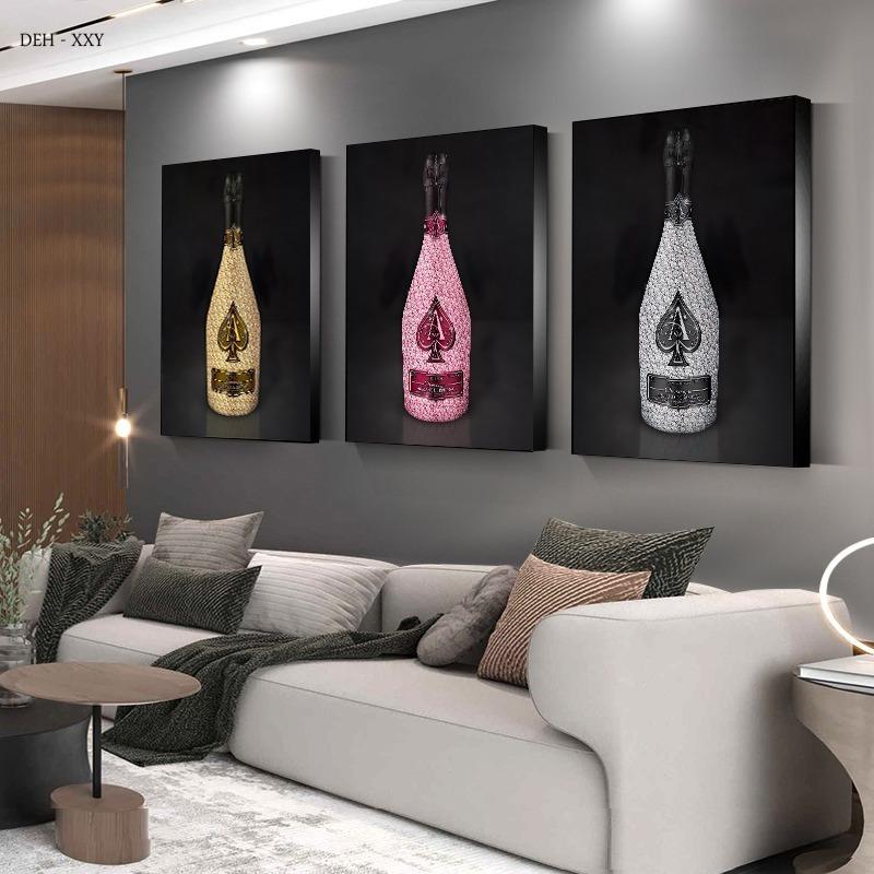 Champagne Bottle Canvas Posters and Print Luxury Mural Pictures Wall Art Canvas Painting for Modern Home Dinning Room Wall Decor