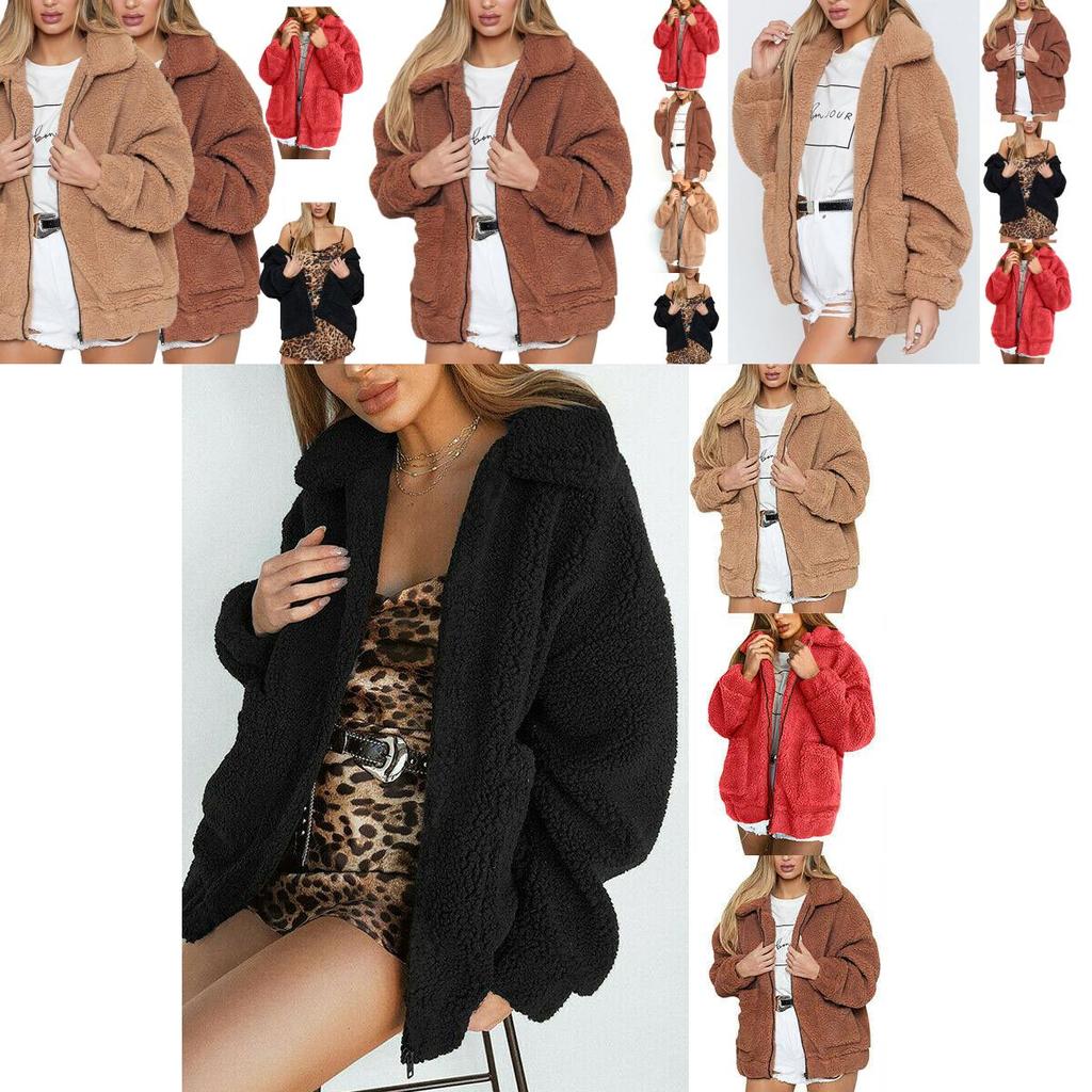 Luxurious Womens Thick Warm Fleece Jacket Coat With Soft Fluffy Artificial Fur