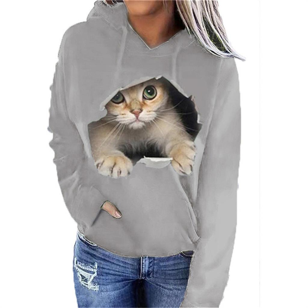 Spring And Autumn Popular European And American Women Animal Cat Pattern Hooded Sweater Fashion Trend Sweater