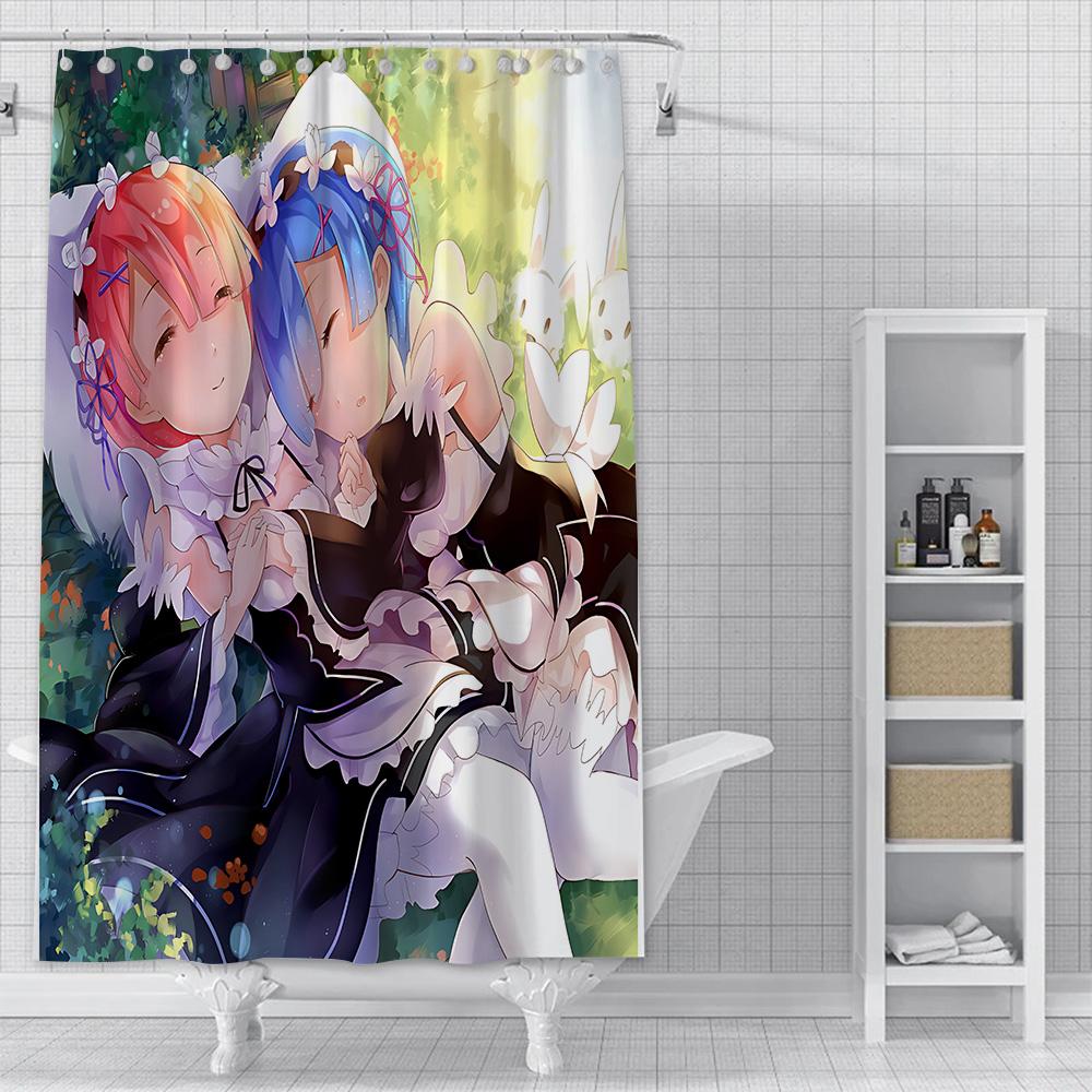 Shower Curtain Waterproof Polyester Fabric Paint Colorful Bath Curtains Re Zero Anime RGB Pc Gamer Home Bathroom Decor With Hook