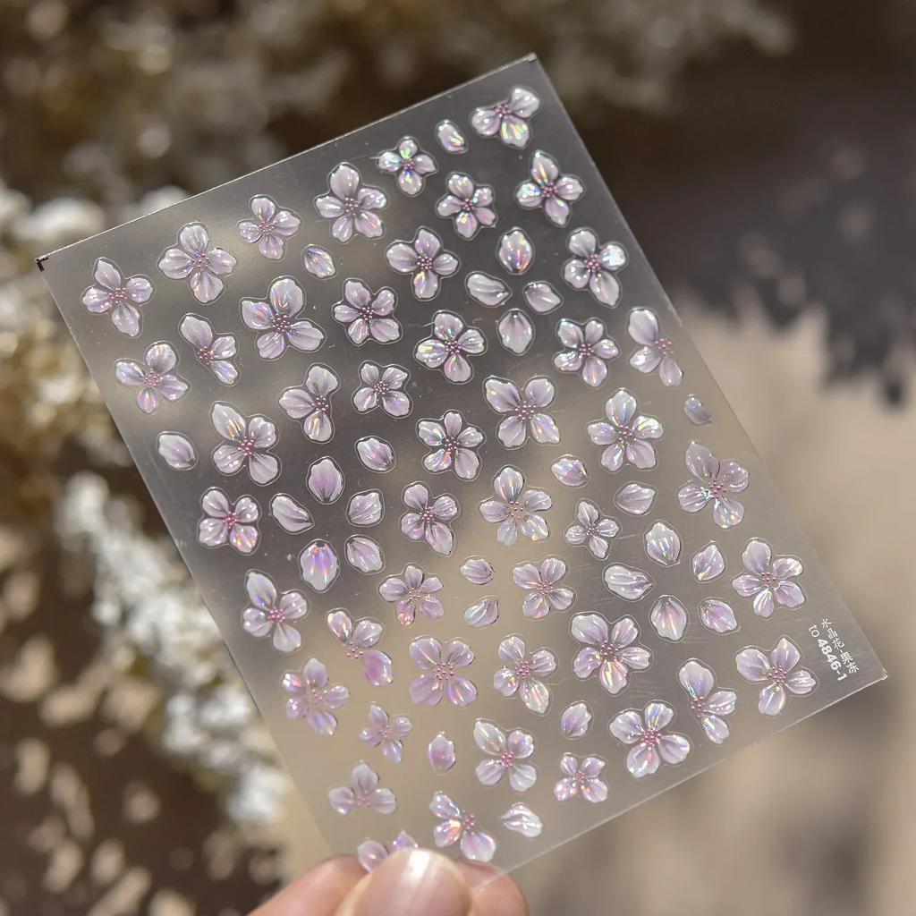 White Flower Petal Cherry Blossom Peach Blossom Falling Petal Floral Gradient 5D Self Adhesive Nail Art Sticker Manicure Decals
