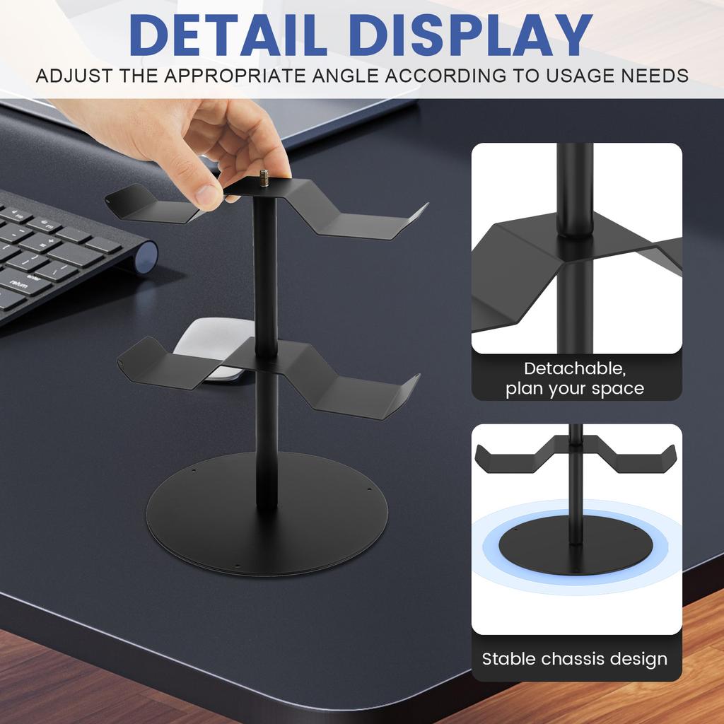 3 Tiers Universal Controller Stand Detachable Headset Holder Metal Controller Holder Stable Headphone Stand for Desk and Gamer