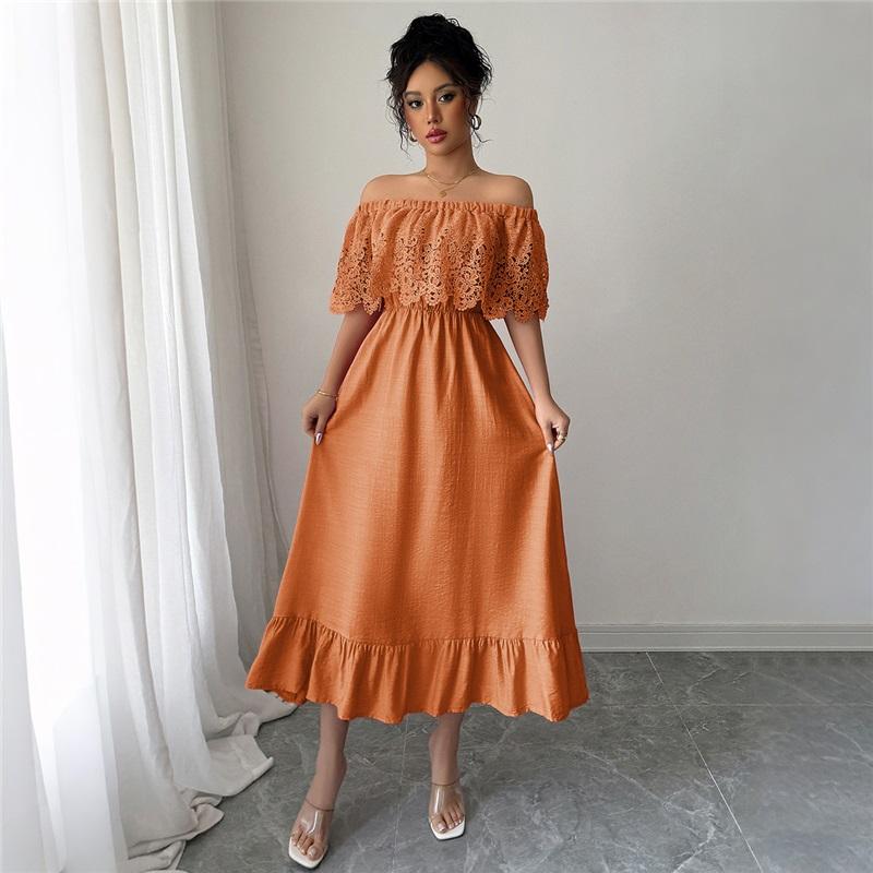 European And American Style Ladies Summer Long Skirt Temperament Elegant Style Strapless A-line Lace Ruffled Dress