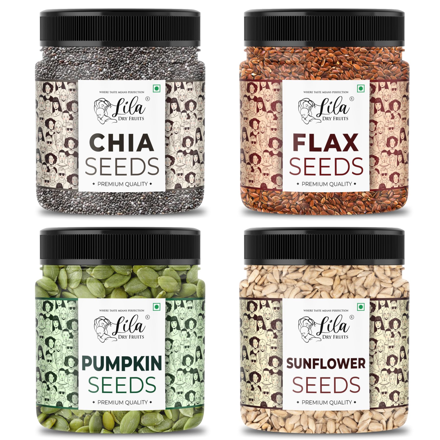 LILA DRY FRUITS 4 Superseed Combo (Chia, Pumpkin, Sunflower & Flax) 100gms each (400gms total) Jar Pack | Immunity combo for Weight Management Mi