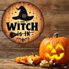 Metal Witch Silhouette Wall Art Country Style Halloween Decor Round Tin Sign