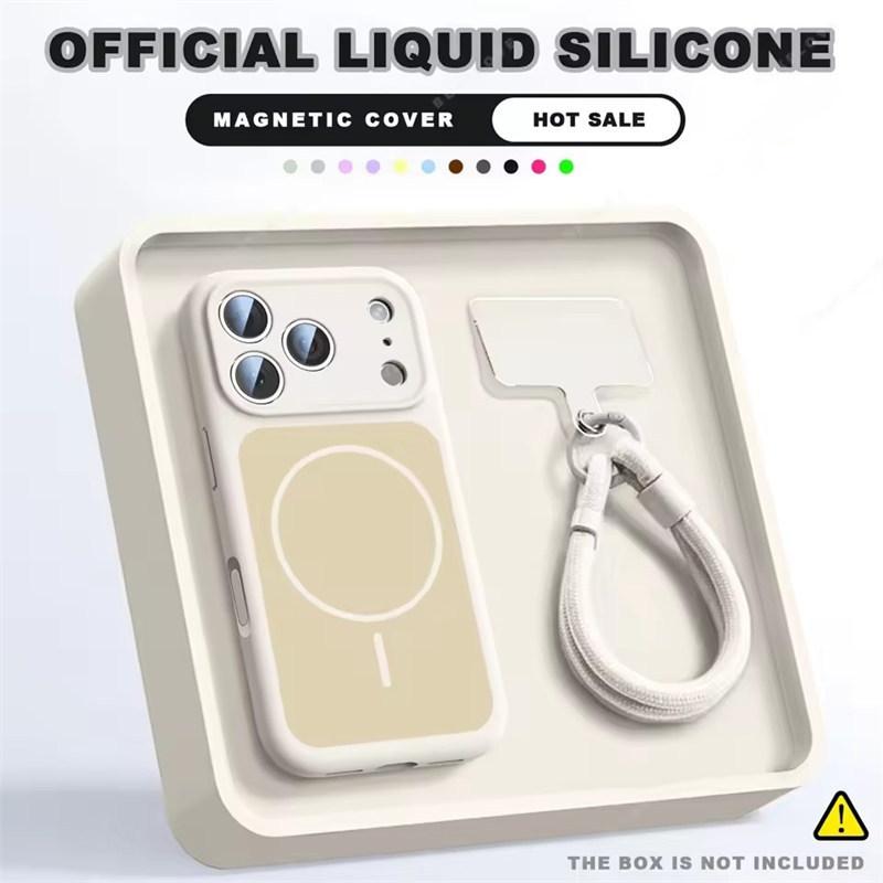 Wrist Strap Magnetic Phone Case For iPhone 17 Air 14 15 16 13 Pro Max Magsafe Liquid Lanyard Protector Cover