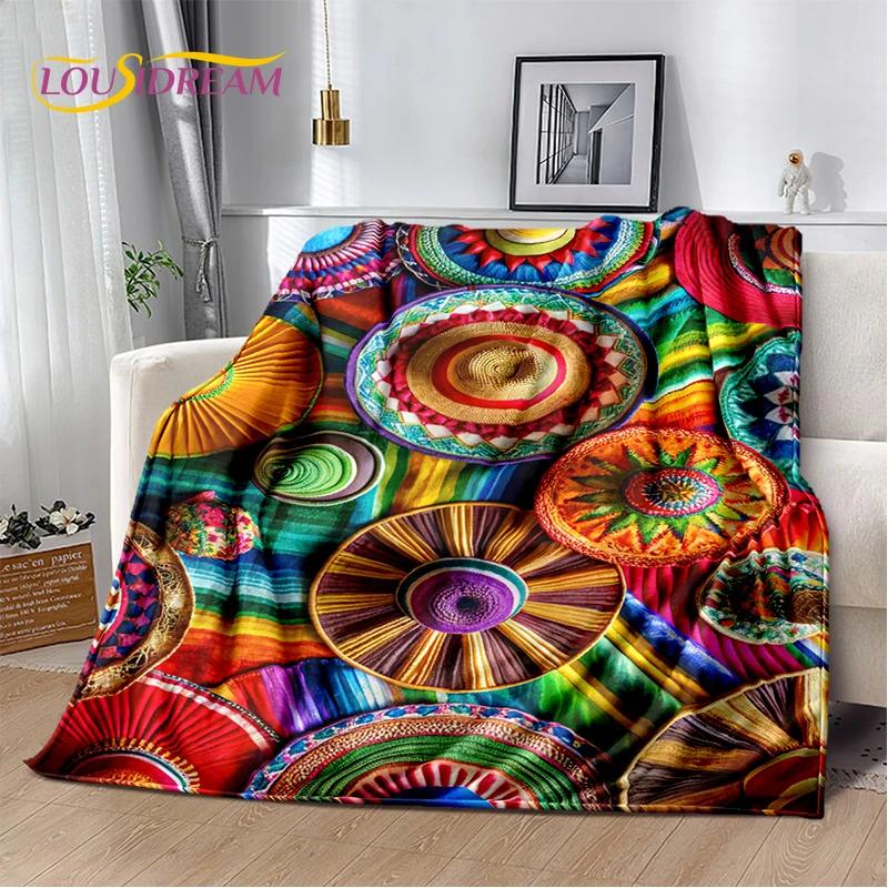 3D Ethiopia Colorful Flower Woven Art Baskets Mandala Soft Plush Blanket,Flannel Throw Blanket for Living Room Bedroom Bed Sofa