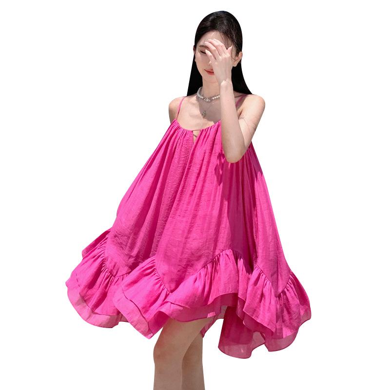 2025 Summer French-Inspired Socialite Puff A-line Spaghetti Strap Beach Dress