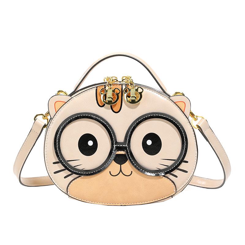 

Fashion Cartoon Small Bag 2025 New Japanese Cute Bear Shoulder Bag Women s Versatile Portable Round Bag PU бежевий